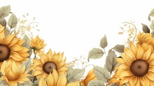 Watercolor Sunflowers Around Border Background. Watercolor Floral Botanical Drawing
