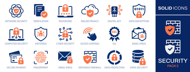 Aufkleber - Cyber security icon set. Collection of privacy, data protection, digital lock, network and more. Vector illustration. Easily changes to any color.