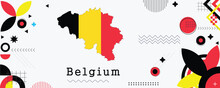 Belgium Map Flag National Day Banner Design. Flag Theme Graphic Art Web Background. Abstract Celebration Geometric Decoration Vector Illustration