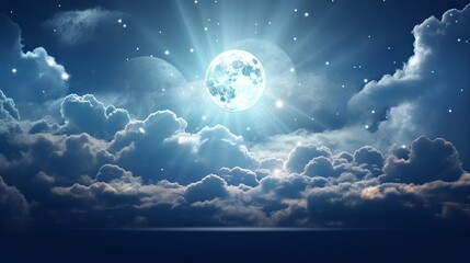 Wall Mural - captivating full moon illuminating clouds and stars in night sky - sky with moon and clouds