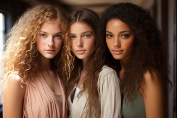 AI Generated. Group of women with different skin color. Beauty