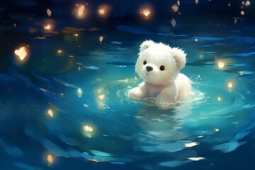 Wall Mural - adorable polar bear emerges from icy water, symbolizing nature's majestic beauty.