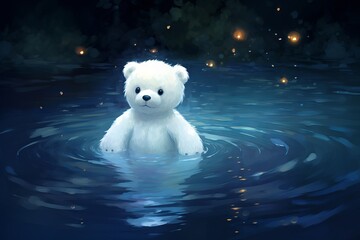 Wall Mural - adorable polar bear emerges from icy water, symbolizing nature's majestic beauty.