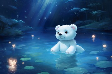 Wall Mural - adorable polar bear emerges from icy water, symbolizing nature's majestic beauty.