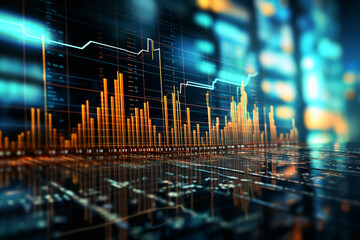 AI generative, background of chart money and stock market chart for financial banking increase interest rate with blue background