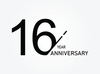 16 years anniversary logo template isolated on white, black and white background. 16th anniversary logo.