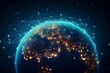 Global metaverse connectivity: night earth in virtual internet network, digital communication on 3D background