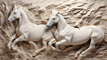 Wallpaper 3d Classic Horses Stone Carving