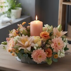 Canvas Print - candle and flowers made by midjourney