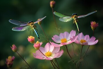 Wall Mural - dragonfly on a flower made by midjourney