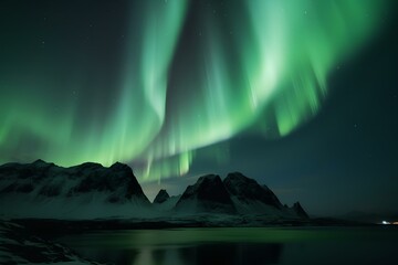 Wall Mural - aurora borealis over the mountains made by journey