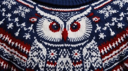 Wall Mural - Christmas knitted sweater with an owl created with Generative AI technology.