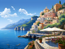 Amalfi Coast Scenery Italy Beautiful,  Presentation Pictures, Illustration, Generative AI