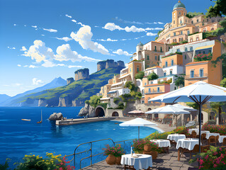 Wall Mural - Amalfi coast scenery Italy beautiful,  presentation pictures, Illustration, Generative AI