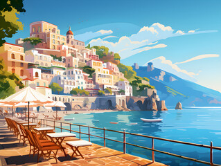 Wall Mural - Amalfi coast scenery Italy beautiful,  presentation pictures, Illustration, Generative AI