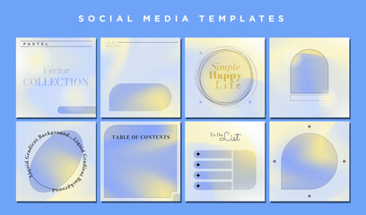 Poster - Set of Pastel Gradient Social Media Templates for digital advertising, marketing, content creation. Collection of modern minimal square card layouts. Trendy. Editable Vector Illustration.
