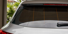 Back View Of Gray Car Window For Sticker Mockup