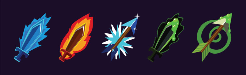 Poster - Mobile Game Assets with Sword and Arrow Vector Set