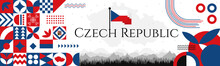 The Czech Republic Independence Day Abstract Banner Design With Flag And Map. Flag Color Theme Geometric Pattern Retro Modern Illustration Design. Blue And Red Color Template.