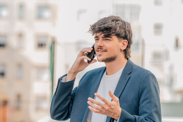 Sticker - attractive student talking on mobile phone in the street