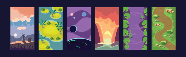 Poster - mobile game vertical backgrounds and scenery vector set