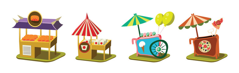 Sticker - Outdoor Market Stalls and Local Fair Shop Vector Set