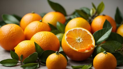 Wall Mural - Fresh orange citrus fruit with leaves isolated on white background.. Ai Generated