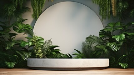 Sticker - 3D visualization of the podium tropical modern background