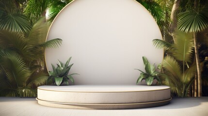 Sticker - 3D visualization of the podium tropical modern background