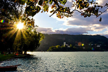 Wall Mural - Sunset on the Shores of Lake Bled, Slovenia