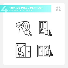 Wall Mural - Pixel perfect black icons pack representing soundproofing, editable thin line illustration.