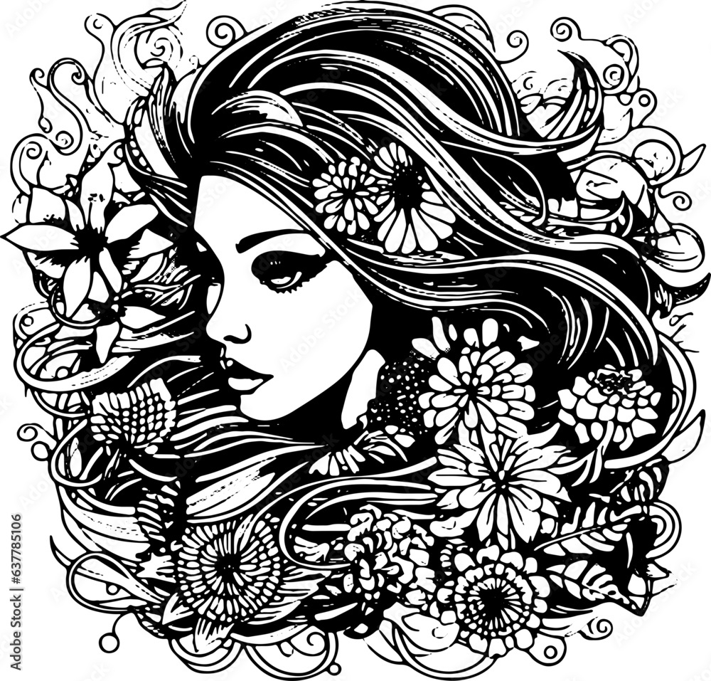 Vector Drawing Woman Colouring In Coloring Page Woman Vector Format Stock Vector | Adobe Stock