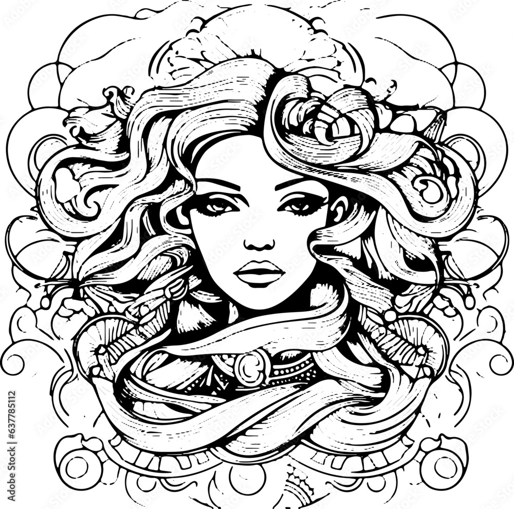 Vector Drawing Woman Colouring In Coloring Page Woman Vector Format Stock Vector | Adobe Stock