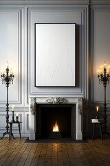 Canvas Print - Room with fireplace and picture frame on the wall.