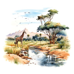 Beautiful landscape africa watercolor, great design for any purposes.