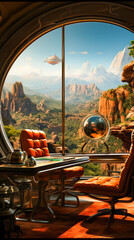 Poster - Room with view of the mountains and planet.