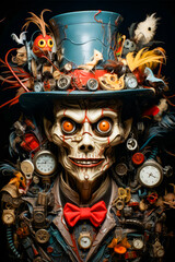 Canvas Print - Skeleton wearing top hat and red bow tie.