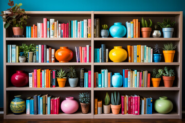 Poster - Bookshelf filled with lots of different colored books.