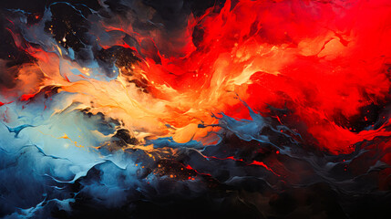 Wall Mural - Abstract image of red, orange, and blue colors.