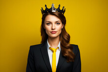 Woman Wearing Suit And Crown On Her Head,.