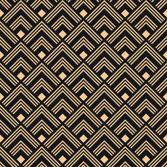 Wall Mural - Art deco vector seamless pattern. Classic geometric gold ornament on black background. Best for textile, home decor, wallpapers, wrapping paper, package and your design.