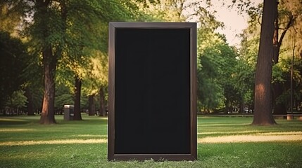 Aufkleber - Mockup sign in a park with empty black frame Design space