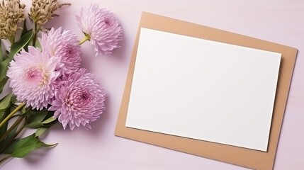 Fototapete - A stylish floral pattern greeting card template with blank paper sheet . Mockup image