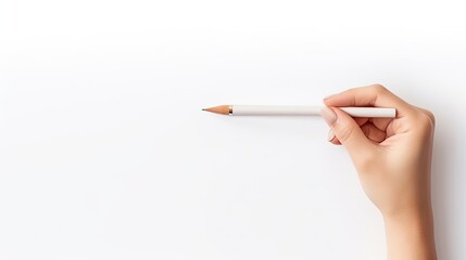Aufkleber - Female hand holding pencil on white background mockup with copy space trendy magazine style collage