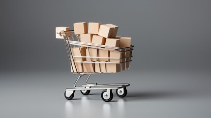Aufkleber - Wooden block mockup with shopping trolleys on grey background Template for creative design