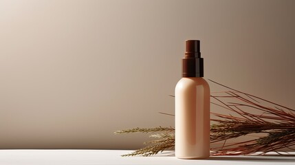 Poster - Neutral beige background with brown cosmetics mockup