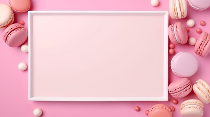 Aufkleber - Colorful macaroon on pink background for invitation card for various celebrations . Mockup image