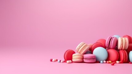 Wall Mural - Colorful macaroons on pink background used as a template for holiday invitations anniversaries birthdays and other events. Mockup image