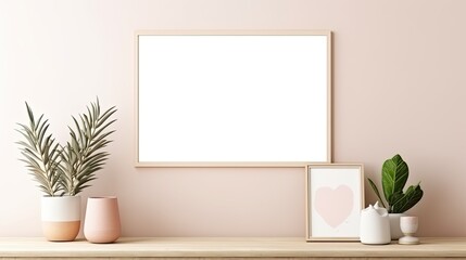Empty wall frame in horizontal landscape layout for interior design artwork template . Mockup image