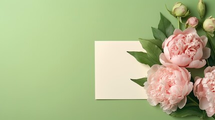 Poster - Stylish mock up with blank card peony flowers and copy space for greetings or invitations Suitable for weddings birthdays or holidays . Mockup image